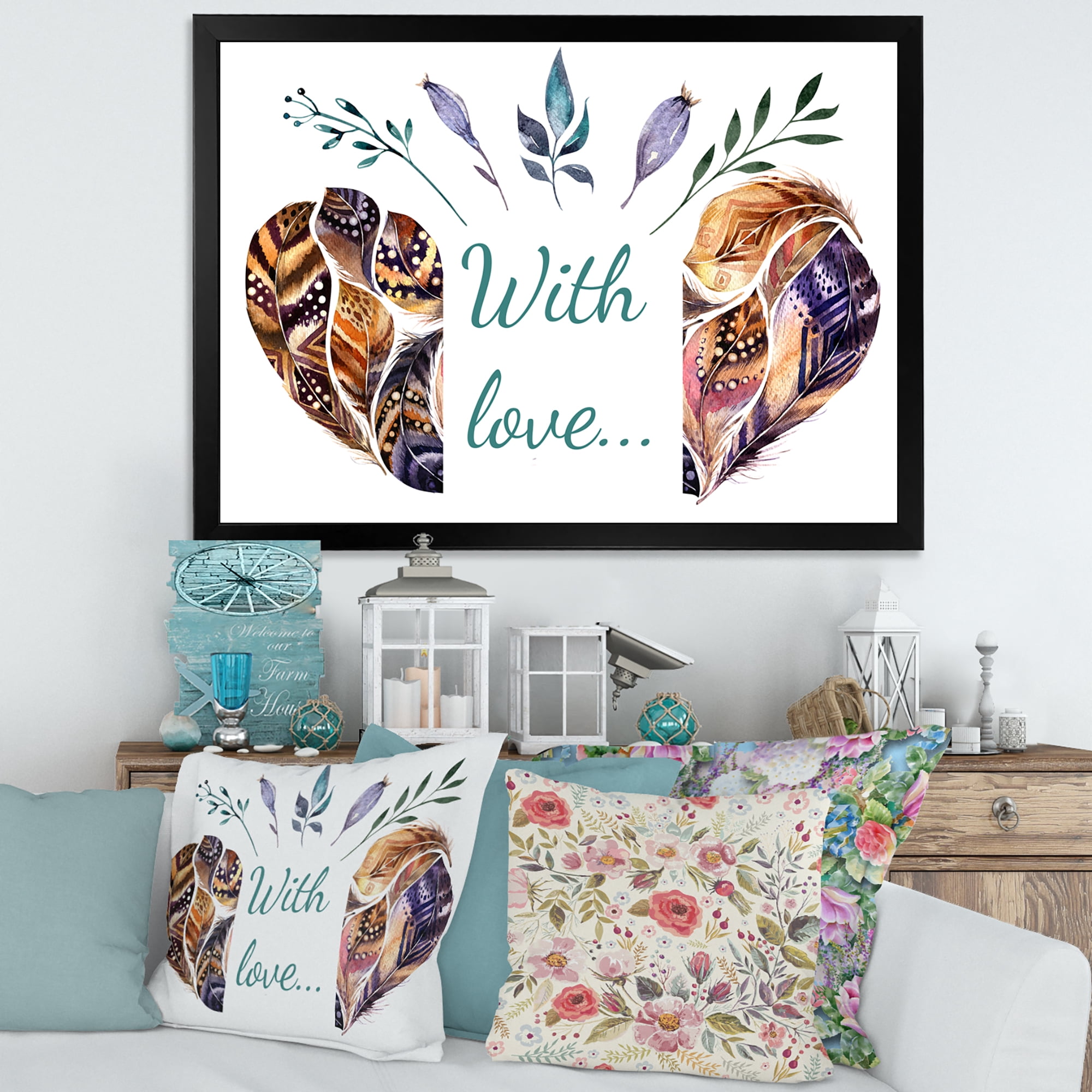 Designart 'Hearted Shaped Feathers With Love' Traditional Framed Art Print