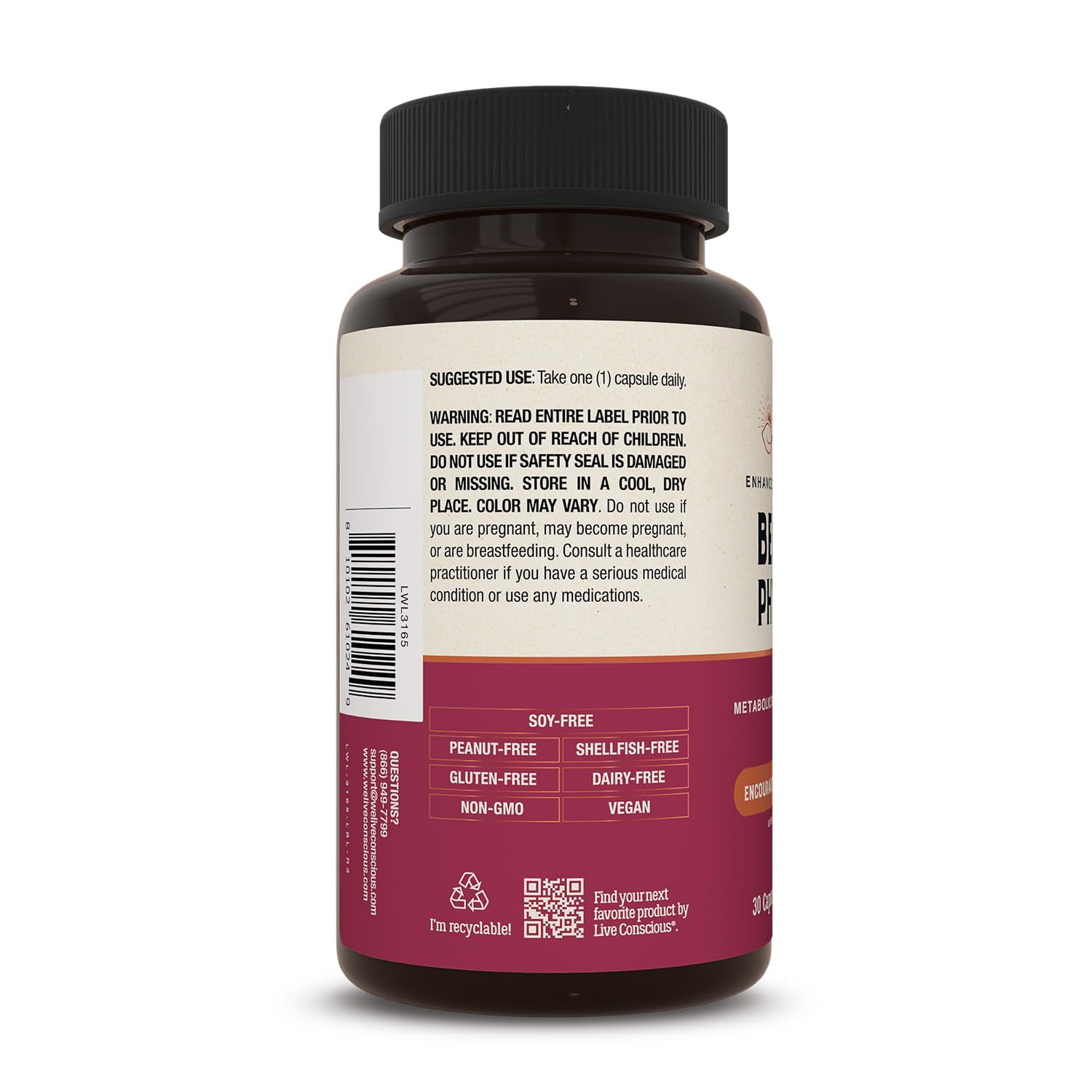 Live Conscious Berberine Phytosome - Bioavailable Formula for Blood Sugar, Energy & Weight Management (30-Day Supply)