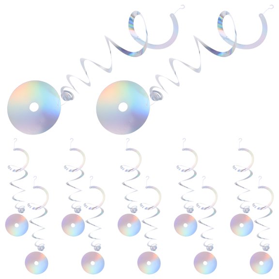 COMPUKAS 12Pcs Multi Color Reflective Spiral Hanging Party Decor for Music and Graduation Celebrations