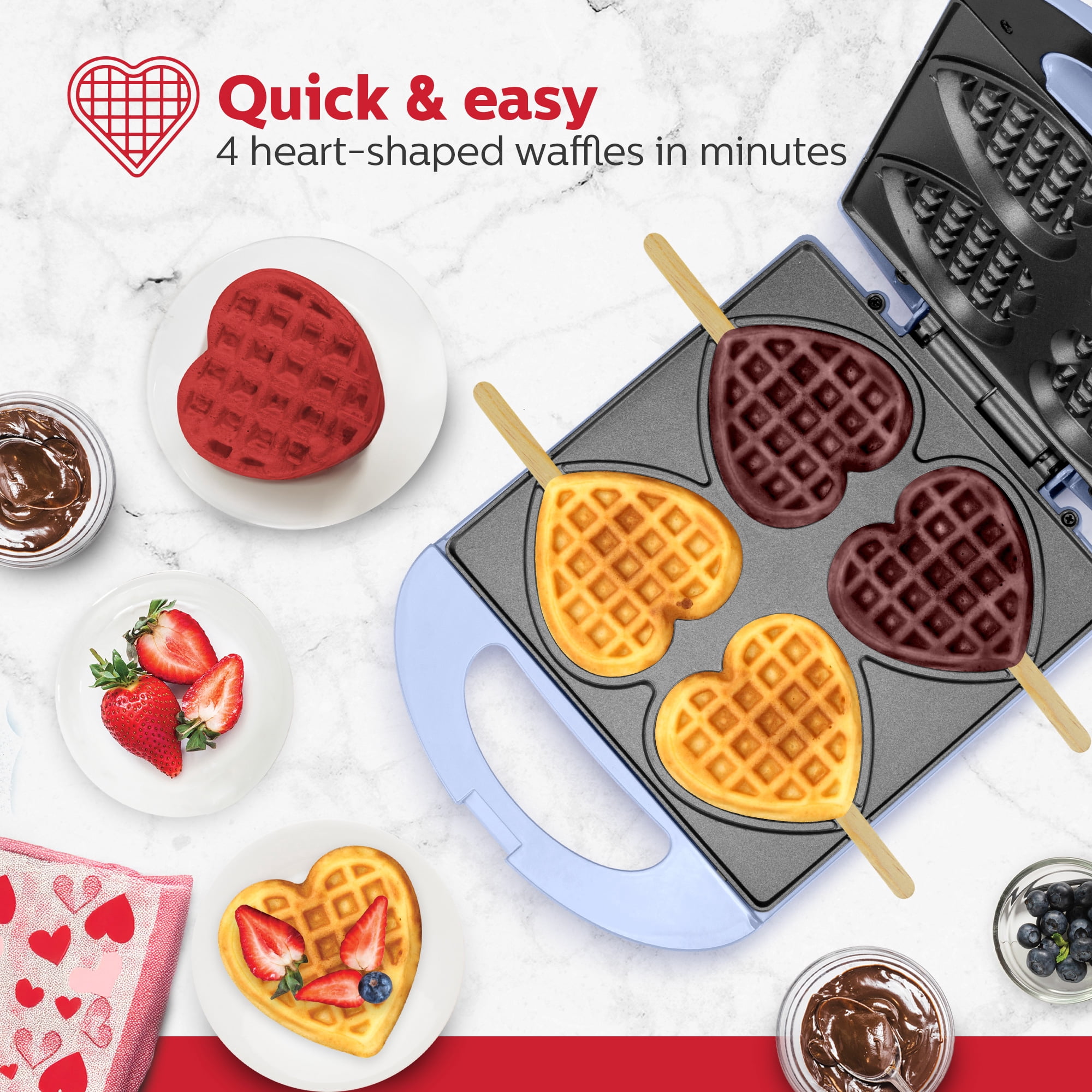 Holstein Housewares 4-Section Heart-Waffle Electric Belgian Waffle Maker, Lavender