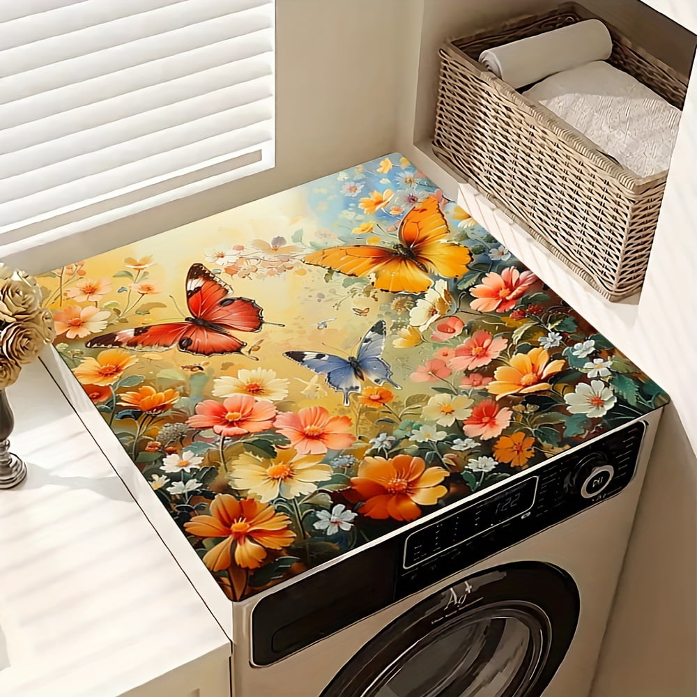 1pc 20in×24in/24in×24in, Flower Pattern, Washer And Dryer Top Protection Mat, Washing Machine Dust Cover Mat, Kitchen Accessories, Non-Slip, For Laundry Bathroom Home Decor, Room Decor