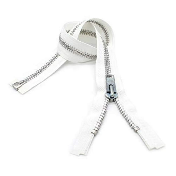 YKK #10 10 Inch to 36 Inch Aluminum Separating Jacket Zipper Extra Heavy Duty Metal Zippers for Sewing Coats Crafts (White - 501, 24 Inches)