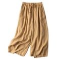 thumbnail image 4 of Likimi Linen Pants For Women Wide Leg Elastic Waist Summer Loose Fit Solid Color Fashionable Trousers Yellow Size 3Xl, 4 of 5