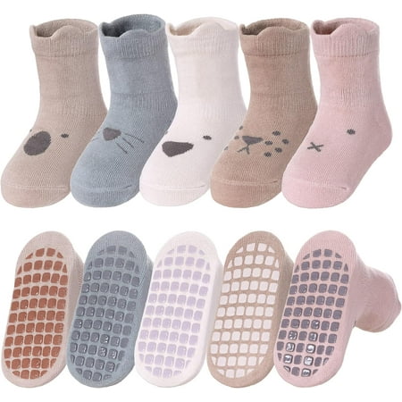 

Toddlers Non Slip Socks with Grips Baby Girls Boys Anti Skid Crew Cotton Gift Socks for Infants Kids
