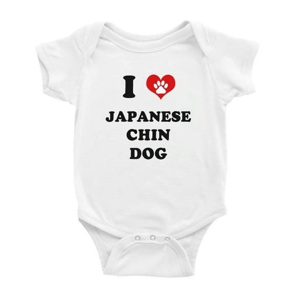 I Heart Japanese Chin Dog Funny Cute Baby Rompers Bodysuit (White, 18-24 Months)