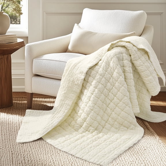 Levtex Home - Whisper Butter Quilted Throw - 50x60in. - Textured Grid - Reversible - Cotton