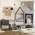 thumbnail image 3 of Bellemave Twin Size Montessori Bed, House Beds with Low-Profile Stairs and Star-shape Roof, Wood Platform Bed with a Bookcase, Window and Blackboard, No Box Spring Needed-Gray, 3 of 6