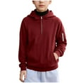thumbnail image 4 of Boy's Long Sleeve Hoodies Casual Loose Hooded Sweatshirts Kids Quarter Zip Pullover with Kangaroo Pocket 5-15Y, 4 of 6