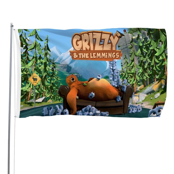 Grizzy y las Lemmings Bandera impresa con temática, regalo perfecto para fanáticos, amigos y familiares, y adecuada para actividades al aire libre e interiores, decoraciones de fiesta. 90 cm × 150 cm.