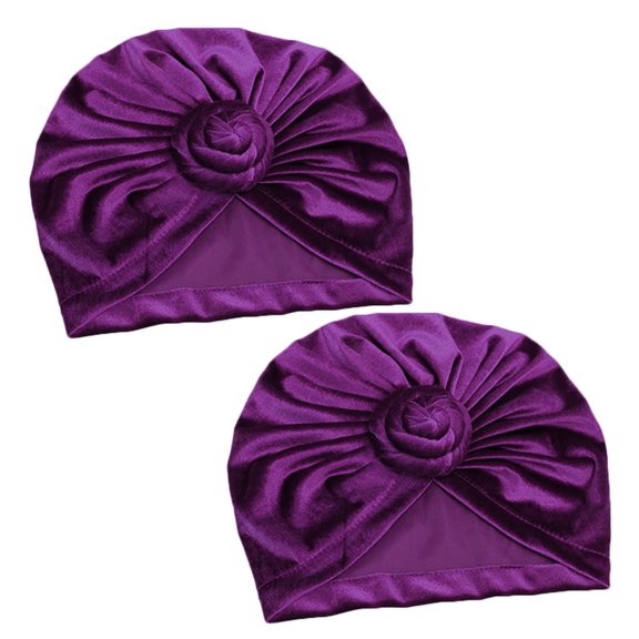 NIAIZEK Purple Turban Hats for Women Featuring Bohemian Style and Ethnic Design Made of Polyurethane Polyester 2 Pieces