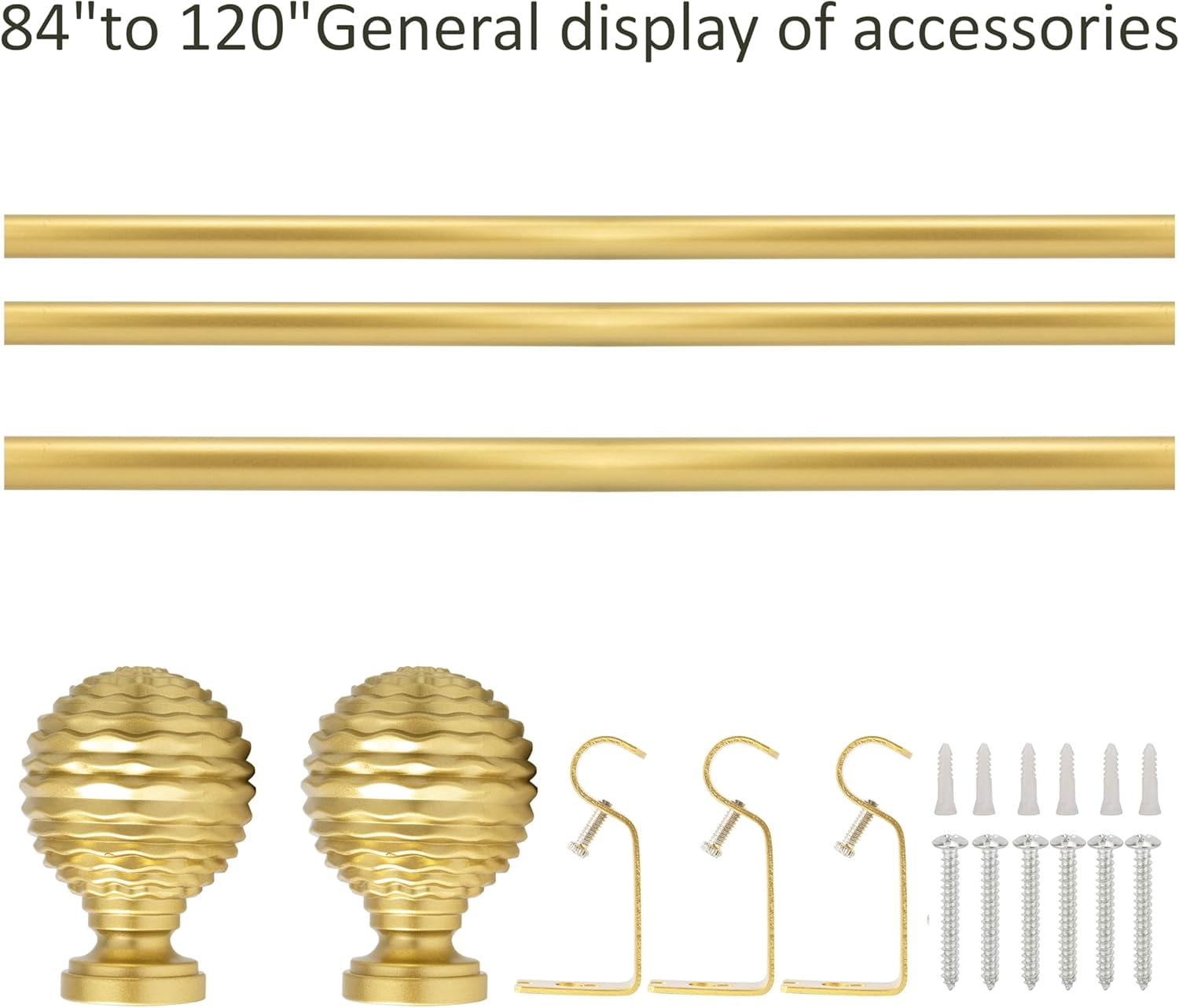 eTeckram 5/8" Single Curtain Rod with Boule Finials,Gold,84‘’-120‘’