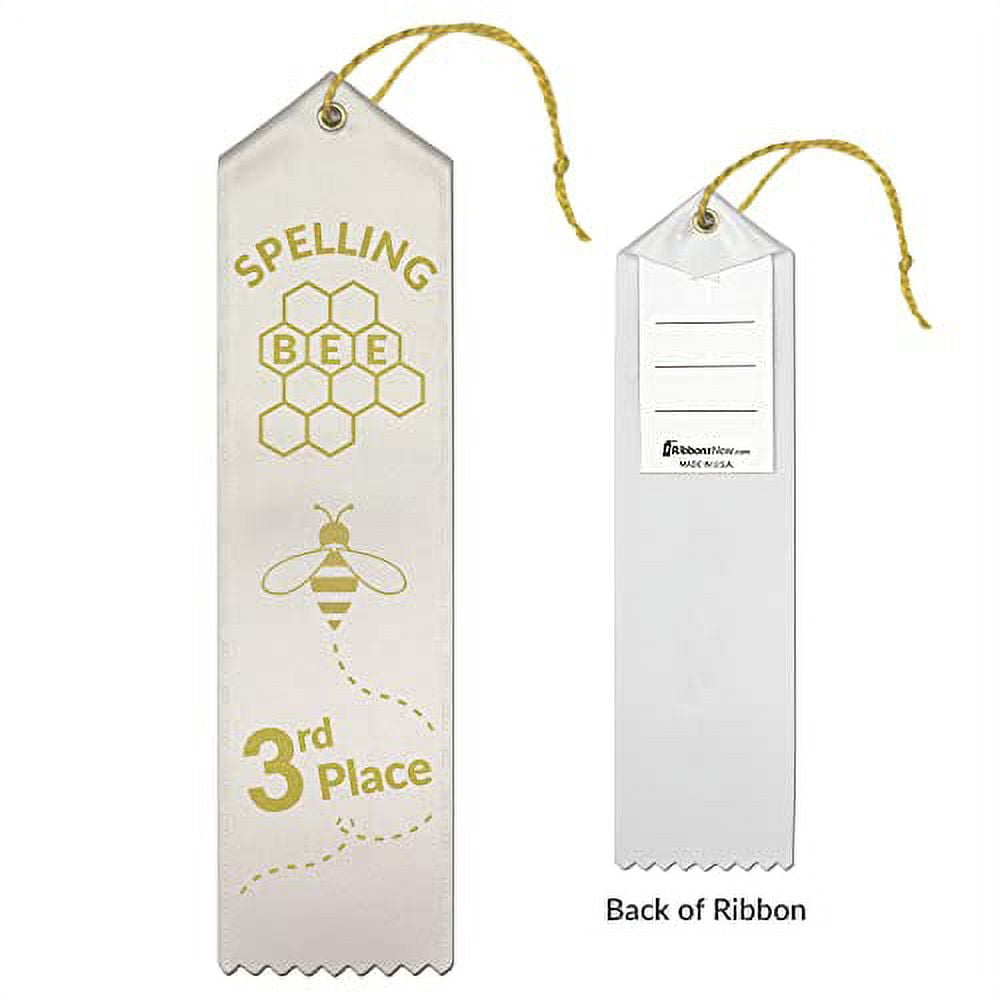 RibbonsNow Spelling Bee Award Ribbons 1st - 2nd - 3rd Place – 45 Total Ribbons - 15 Each Place with Card & String
