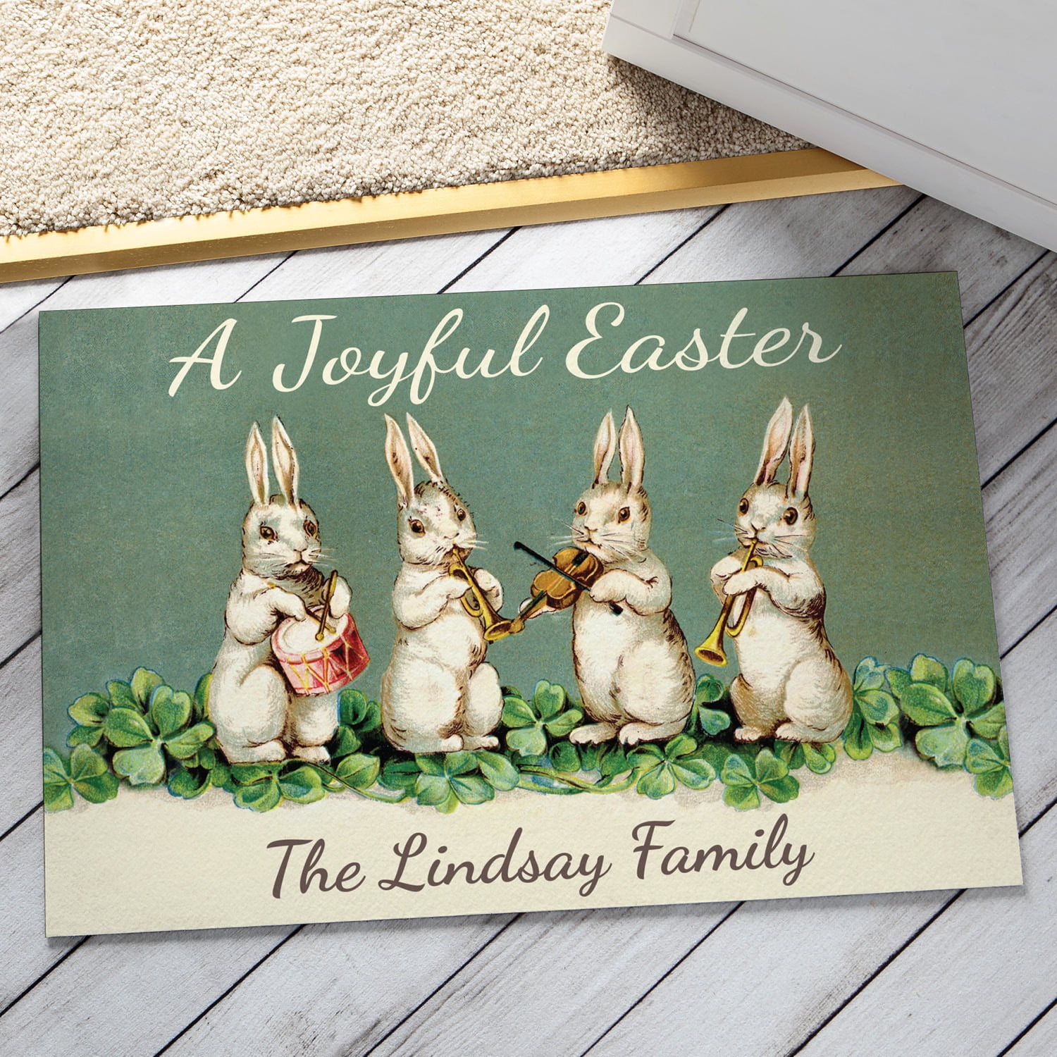 A Joyful Easter Personalized Doormat with Custom Name Printing and Non-Slip Rubber Backing, Outdoor/Indoor, 18" x 27"