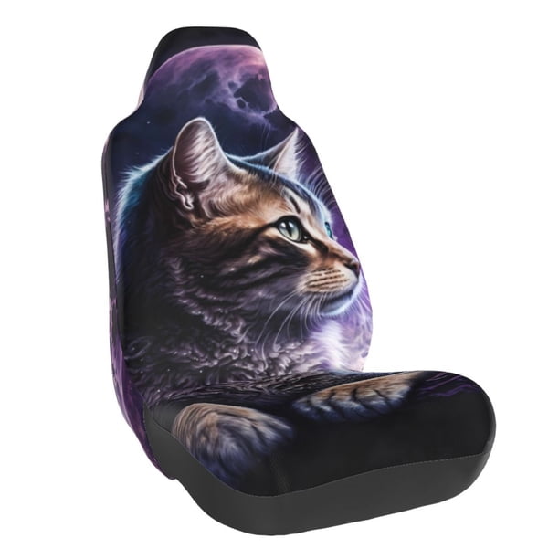 Balery Purple Moon Cat Funda de Asiento para Auto con Diseño - Cubierta Frontal Suave y Transpirable con Protector Antideslizante- 1 Unidad