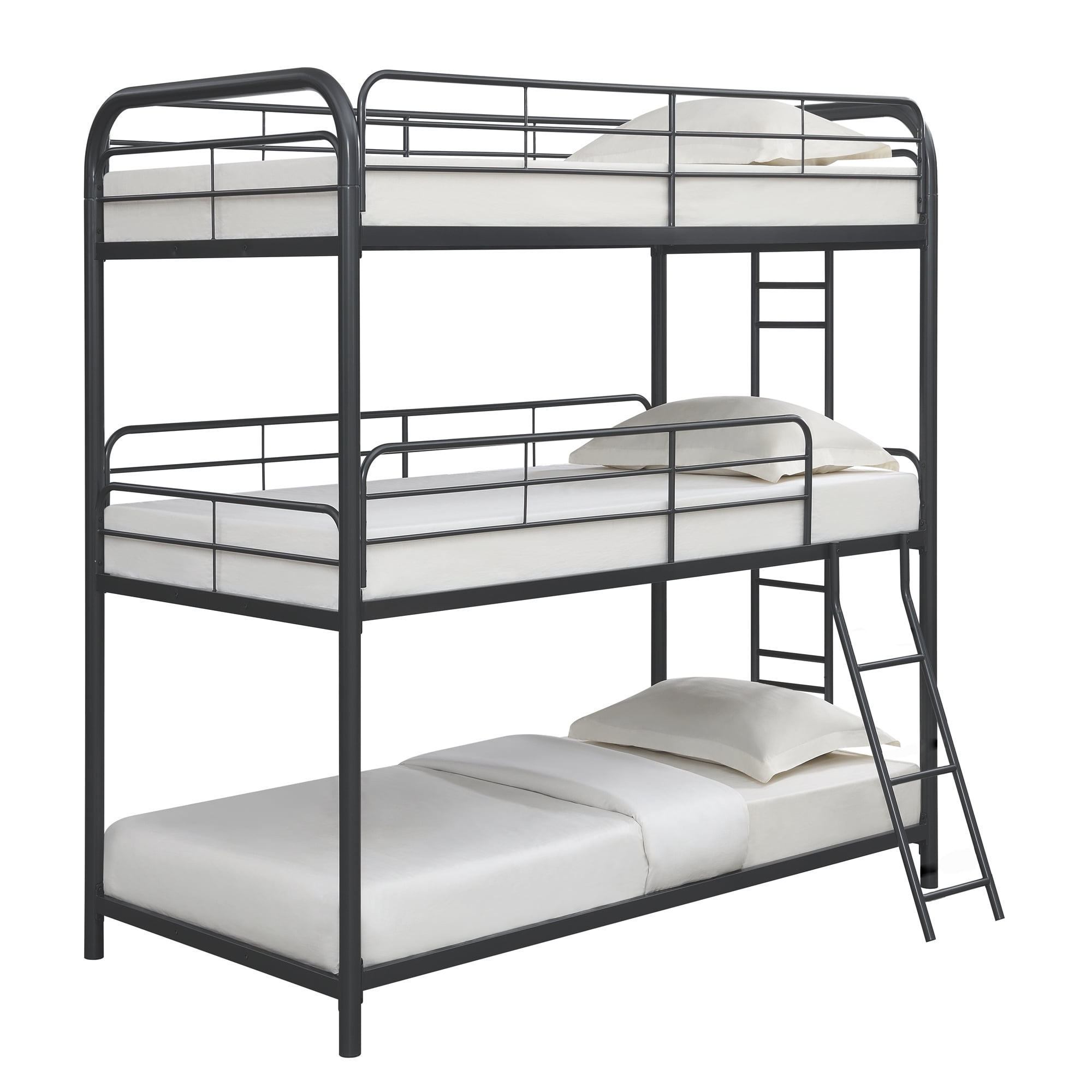 DEALTOPS Metal Triple Bunk Beds Twin Over Twin Over Twin Size Bed with 2 Ladders for Adults, Teens, Black