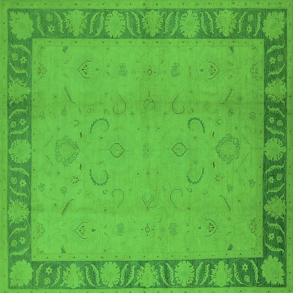 Ahgly Company Indoor Square Oriental Green Traditional Area Rugs, 3' Square