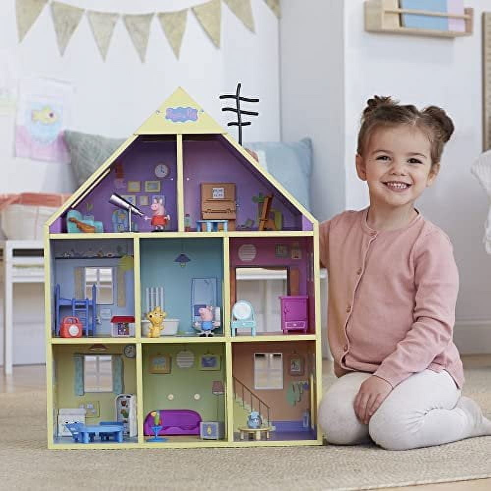 Peppa Pig Wooden Deluxe Playhouse Toy Set 8 Rooms, 2 Figures & 29 Accessories