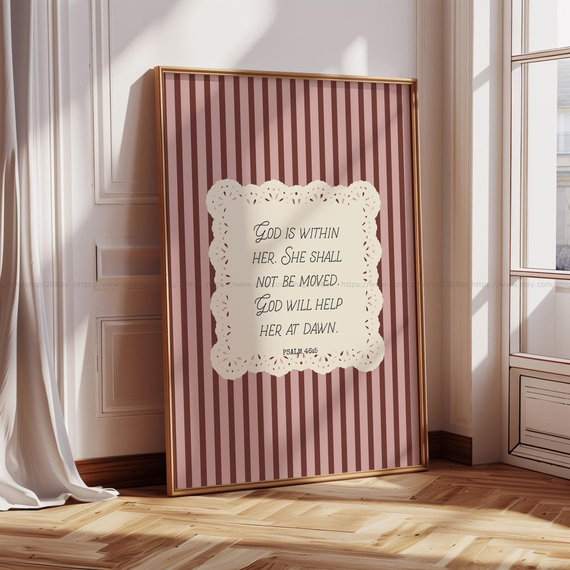Psalm 46:5 Wall Art Print, Pink Coquette Christian Decor