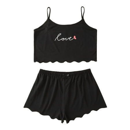 

MIARHB Women Printing Sleepwear Set Pajamas Sleeveless Cami Shorts Lingerie Slim Sleepwear Set