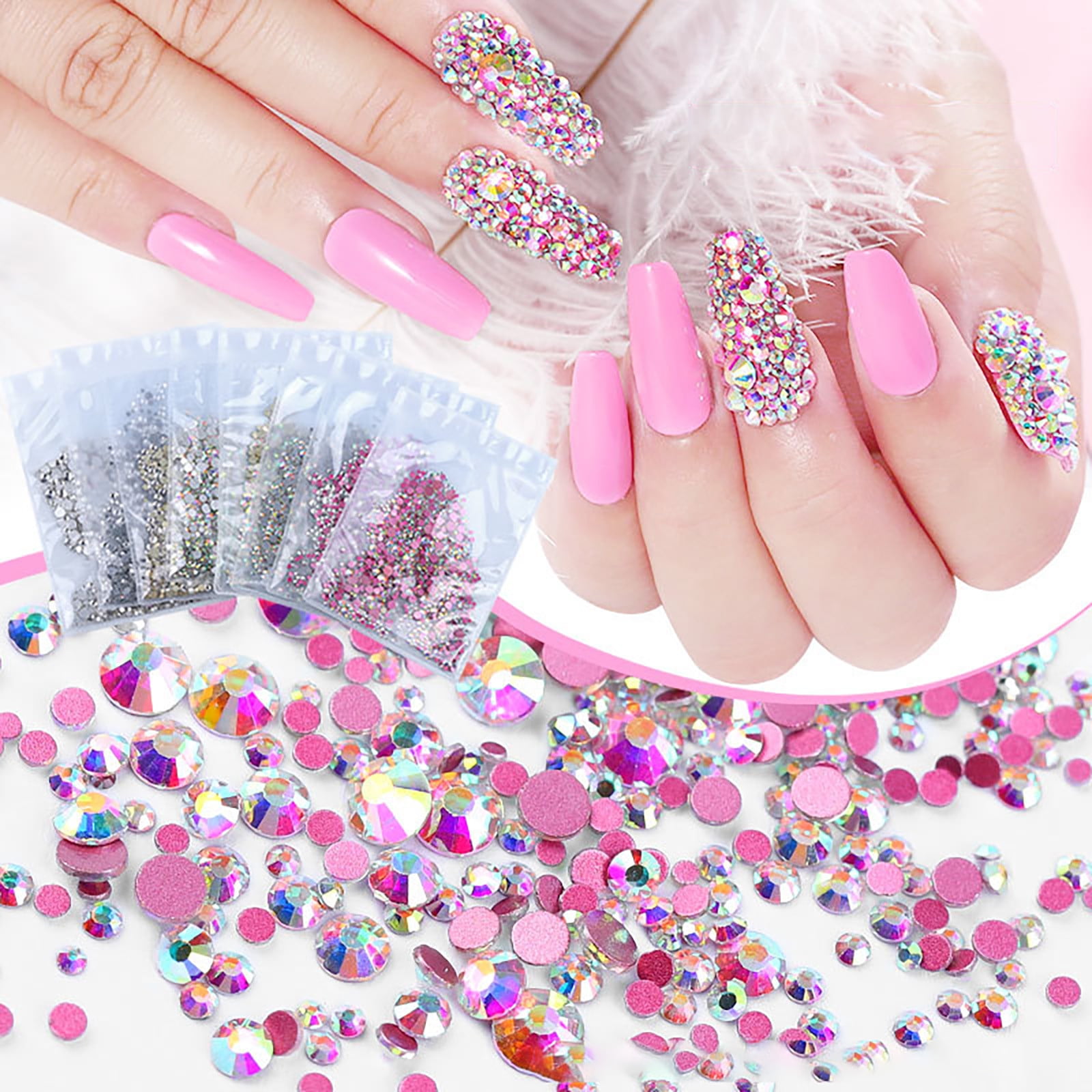 WodoFoxo Nail Art Jewelry Bag Mixed Rhinestone Nail Art Diamond Glass Flat  1440pcs - Walmart.com