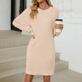 thumbnail image 2 of Daznico Womens Sweater Dresses,Women's Round Neck Solid Color Pocket Loose Long Sleeved Dress,Size L, 2 of 9