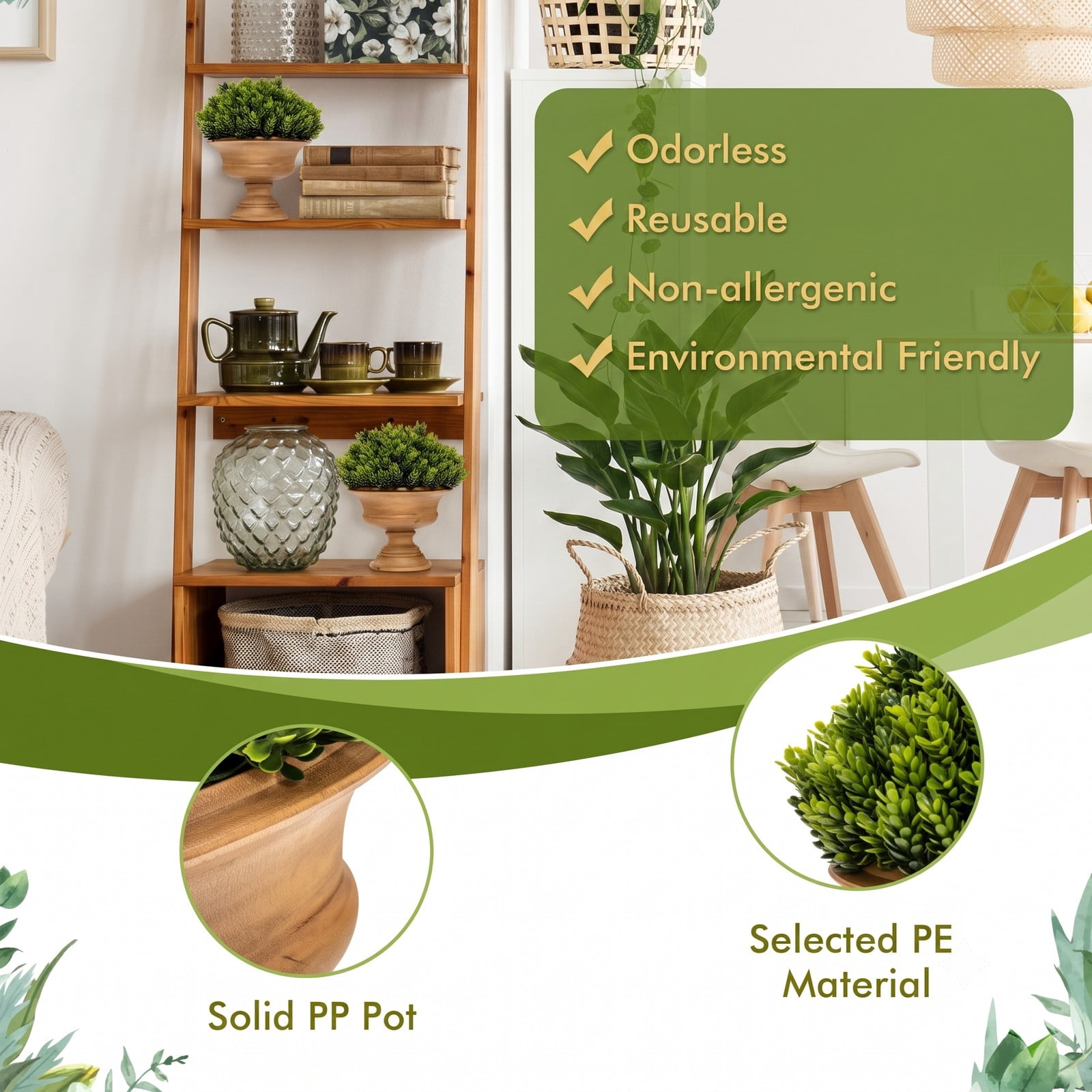 ALPULON 4 Pack Artificial Boxwood Topiary Trees, Faux Potted Greenery Plants with Golden Pots for Home Office Living Room Table Desk Indoor Decor, Green