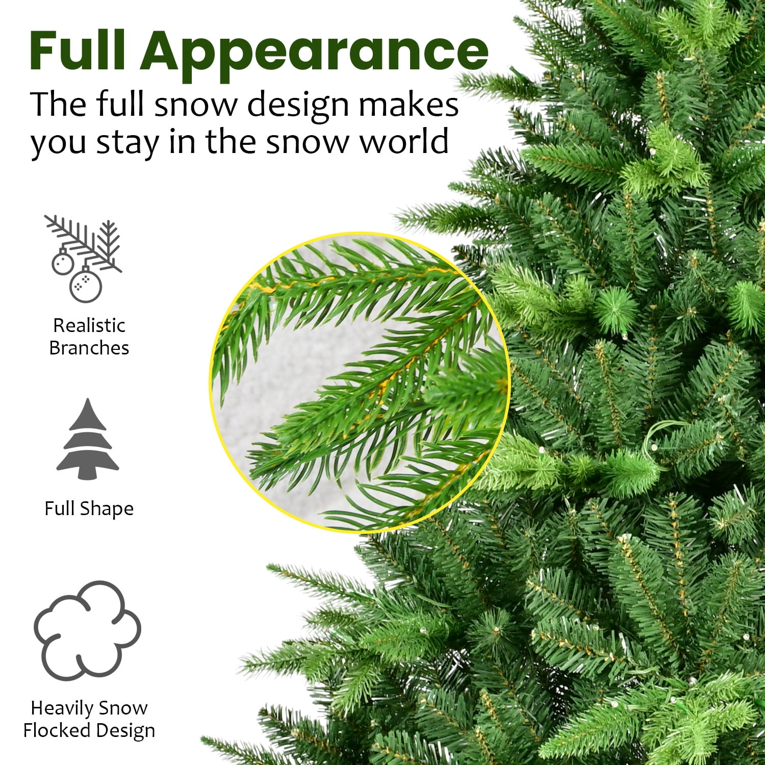 5 Ft Pre-Lit Christmas Tree with 250 Warm White LED Lights, 850 Tips Realistic PE+PVC Hinged Tree with Metal Stand, Full Artificial Xmas Tree for Holiday Decoration