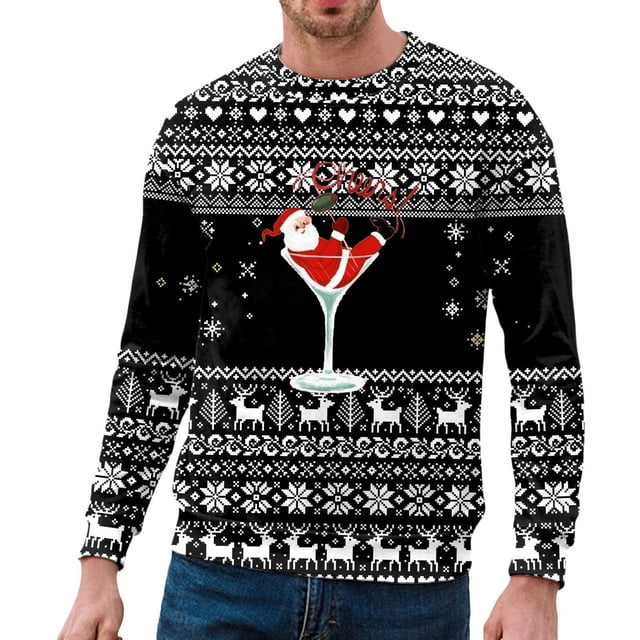 NLLSHGJ Chandails en Molleton pour Hommes à Fermeture Éclair Automne et Hiver Tendance Décontractée Chandail Imprimé de Noël Col Rond Chandail à Capuchon Hommes Chandails à Capuchon Chandail Graphique Chandails à Capuchon Graphiques Amusants
