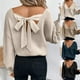 thumbnail image 1 of Camisetas para mujer,Blusa de manga larga con cuello en V y lazo para mujer, estilo casual, holgada, estampada, 95 % poliéster, 5 % elastano, para usar en casa, sopatenor, 1 of 9