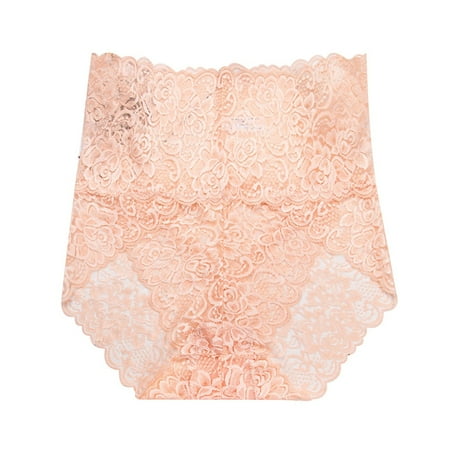 Riforla Women Panties Sexy Lace Mesh Transparent Women Underwear Plus Size High Waist Panty Panties Ladies Underwear Panties Beige S