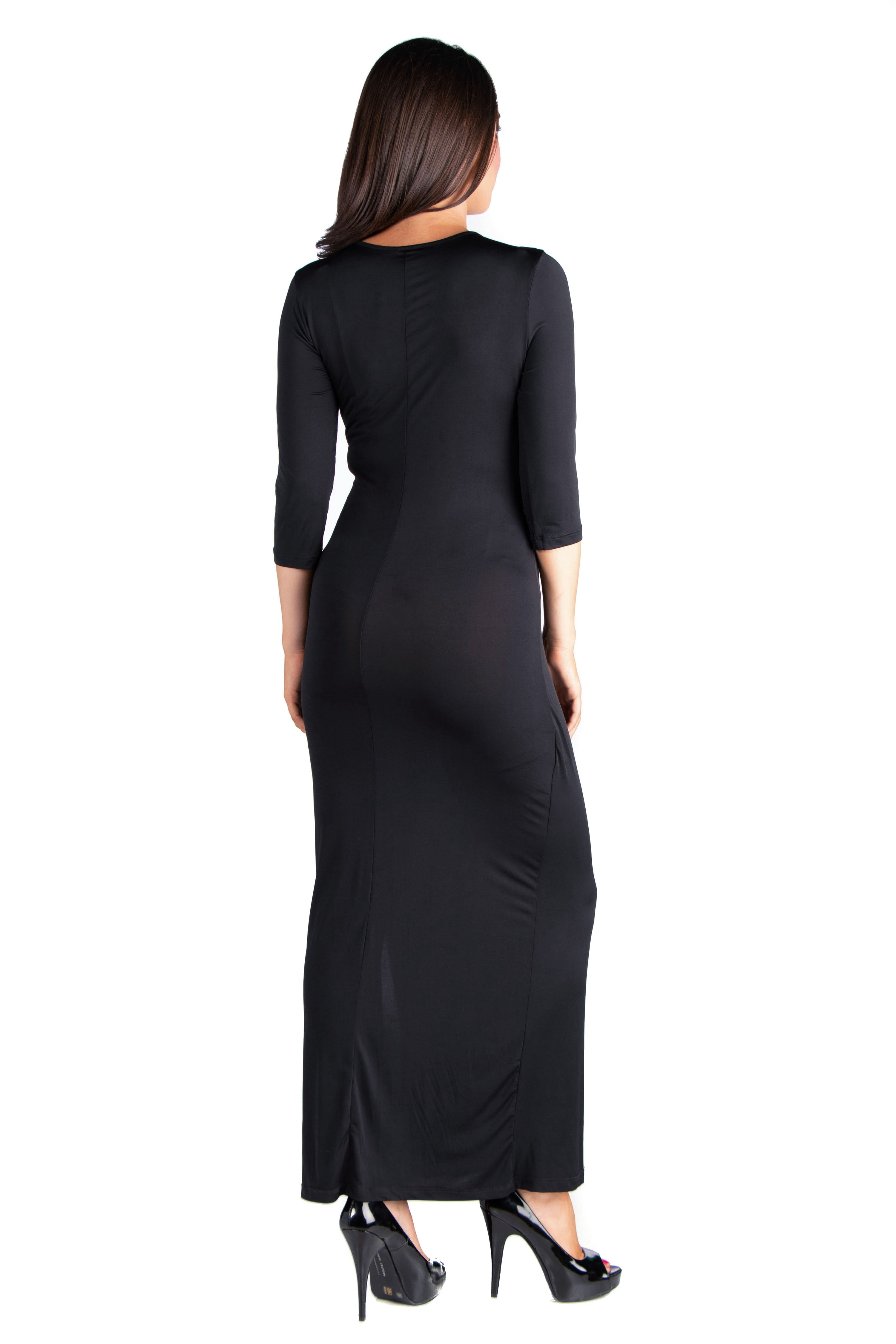 24seven Comfort Apparel Alluring V-Neck Side Slit Maternity Maxi Dress