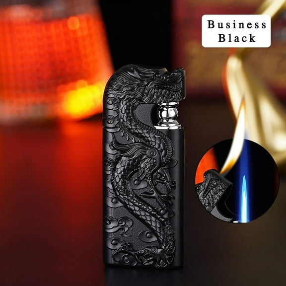 HDWUEN Metal Dragon Lighter,Jet Flame Torch Windproof Lighter Butane Torch,Refillable Lighters,Black