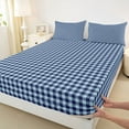 thumbnail image 3 of Homewish Modern Geometric Checkered Queen Sheet Sets,Vintage Aesthetic Flat Sheet,Deepblue Plaid Queen Fitted Sheet For Girls Boys,Microfiber Bedroom Decor,4 Pieces, 3 of 7