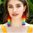 thumbnail image 2 of Rainbow Layered Tassel LGBT Dangle Earrings Colorful Gay Lesbian Pride Earrings for Women, 2 of 5