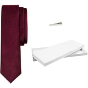 Men's Woven Solid Burgundy Silk Luxury Neck Tie With Tie Bar Clip & White Giftbox