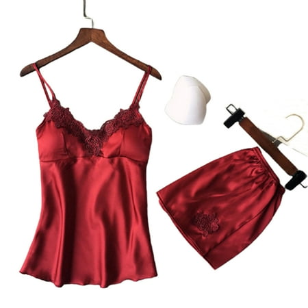 

Lingerie Women Satin Silk Sleepwear Babydoll Nightwear Pajamas Pyjamas Set
