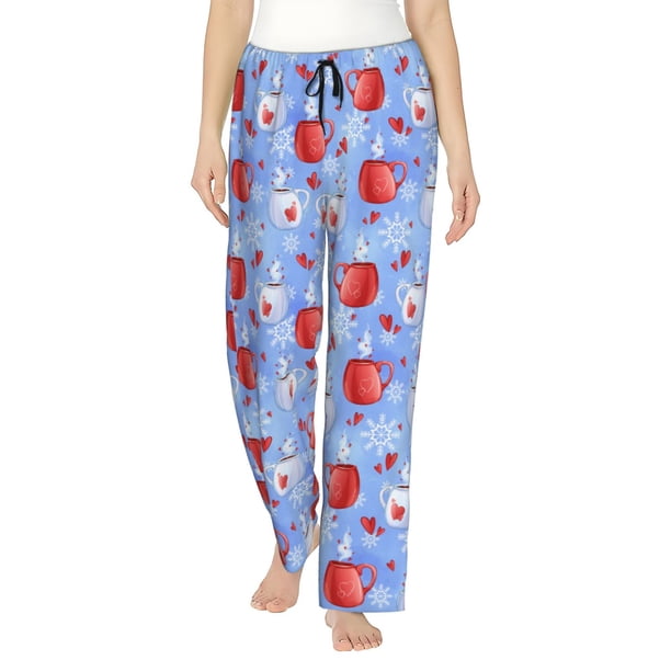 Fotbe coffee love cup winter Pantalones de Pijama para Mujer, Pantalones de Dormir, Pantalones Pj con Cordón y Bolsillos-X-Large