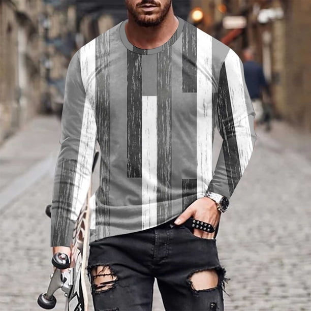 Blusas y camisas de manga larga y cuello redondo para hombre, camisetas casuales con estampado de moda y cuello redondo, blusas de licra de manga corta para hombre.