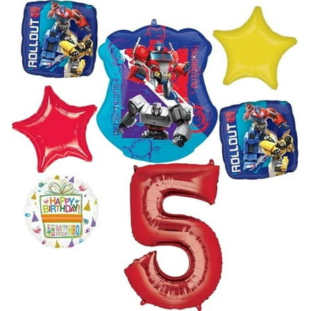 Anagram 5th Birthday Party Supplies 7pc Transformer's Foil Balloon Bouquet Decorations