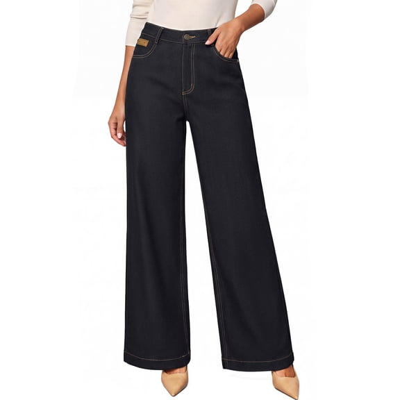 Sundazz Womens Wide Leg Jeans Fleece Stretchy High Waisted Jeans Baggy Soft Denim Pants with Pockts
