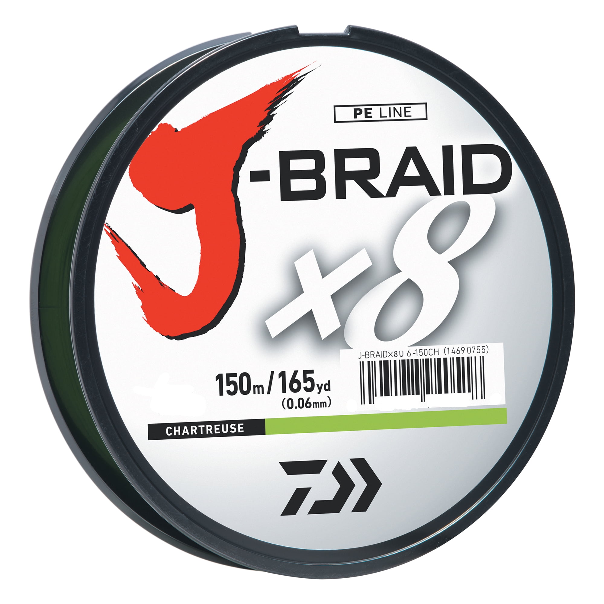 Daiwa J-Braid Braided Line 30 lbs Tested, 165 Yards/150m Filler Spool, Chartreuse