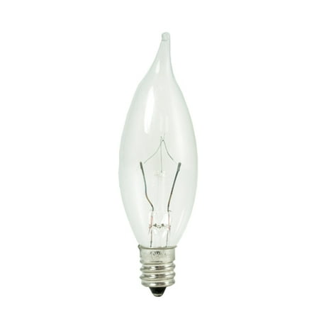 Krypton Flame Tip 15 Watt Dimmable Krypton Krystal Touch Flame Tip CA8 Chandelier Bulb Candelabra Base Clear, Case of 60 ()