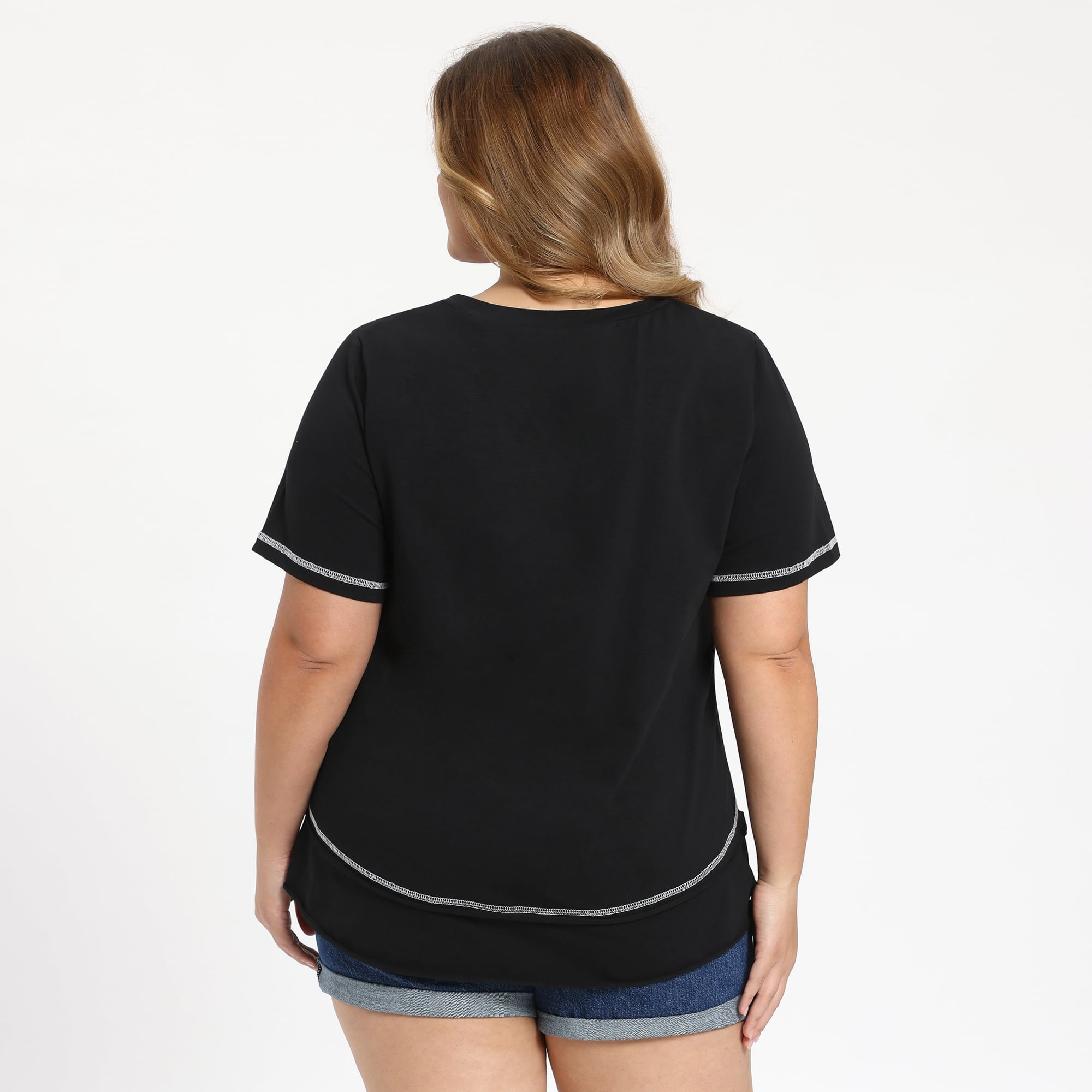 DARING DIVA Women's Plus Crew Neck Short Sleeve Loose Knit Blouse Tops 4X Black