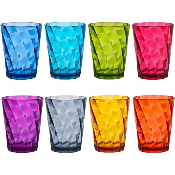 US Acrylic Optix - Vasos reutilizables de plástico (juego de 16) rocas de 14 onzas y tazas de agua de 20 onzas en colores de tono joya, vasos sin BPA, fabricados en Estados Unidos, aptos para,1