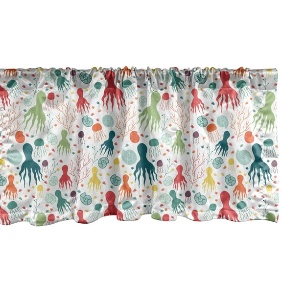 Ambesonne Octopus Window Valance, Ocean Wildlife Theme, 54" X 12", Multicolor