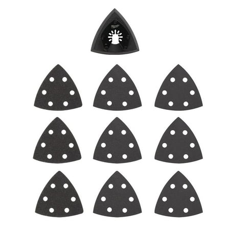 

Milwaukee Open-Lok 3-1/2 in. X 3.35 in. L Triangular Sanding Pad and Paper Set 10 pc