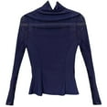 thumbnail image 3 of MHFRRA Camiseta Sexy de Manga Larga con Cuello Alto de Malla para Mujer, Corte Ajustado, Elástica, Informal, para Uso Diario y Viajes. Azul Oscuro, 3 of 3