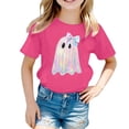 thumbnail image 4 of Tisuna Halloween Tops For Little Girls Ghost Print Short Sleeve Crew Neck Shirts Casual Comfortable Kids Outdoor Wear Pink 5-6 Years, 4 of 4