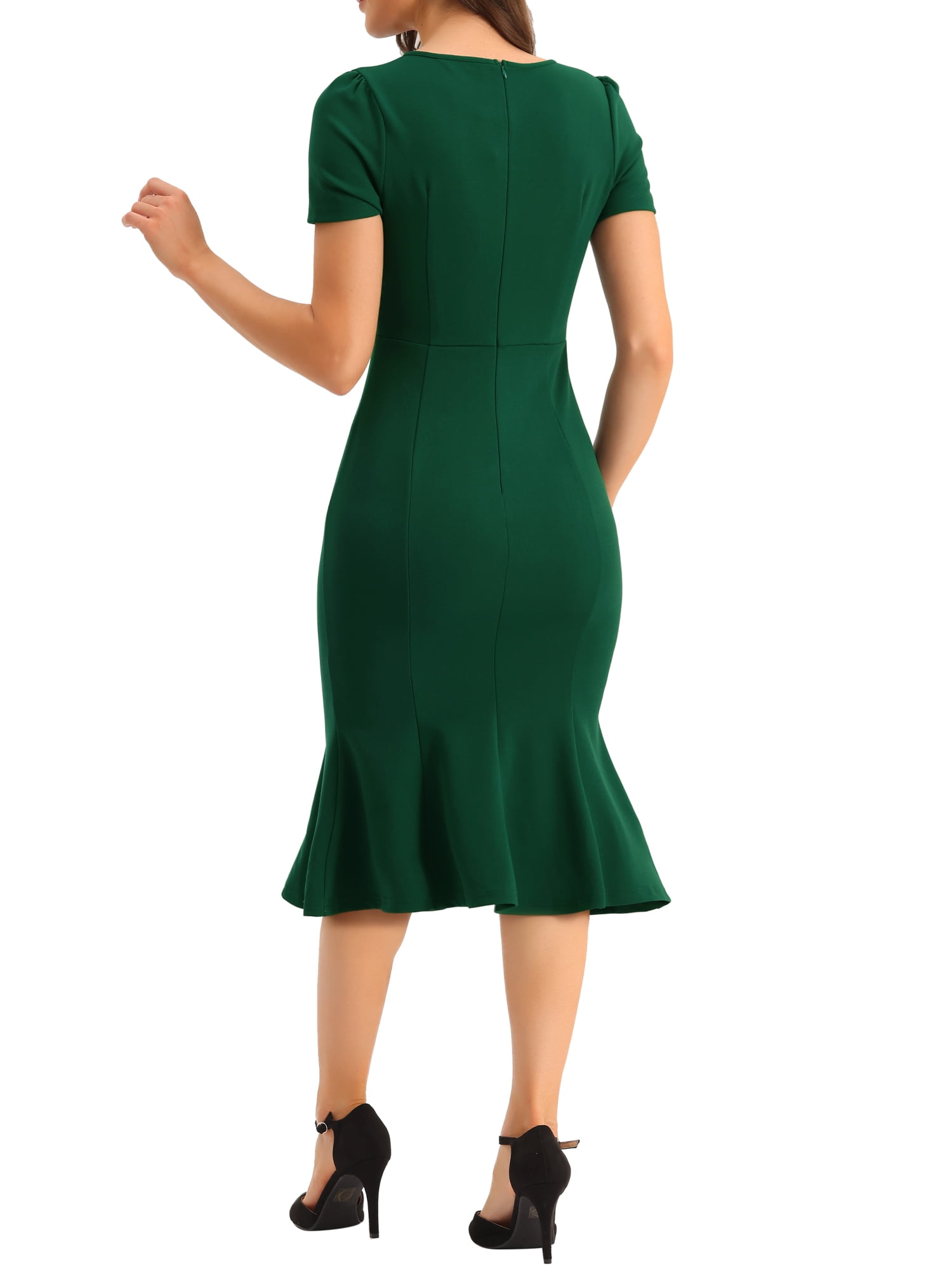 Unique Bargains Women's Vintage Work Short Sleeve Mermaid Bodycon Dress XS Green