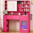 thumbnail image 2 of Ktaxon Makeup Vanity with Lighted Mirror,  Vanity Table Set w/ Charging Station, Side Rack, Pink, 2 of 11